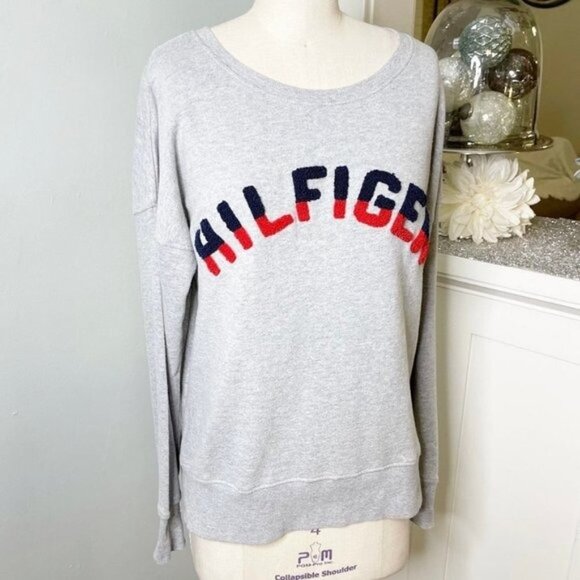 Tommy Hilfiger Logo Crewneck Sweatshirt Pullover Gray Size Medium - Picture 4 of 13